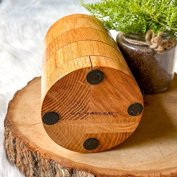 Rachael Ray Wood 3 Tier Stacking Swivel Spice Wooden Salt Box Pepper w/ 2 Spoons - Picture 7 of 7